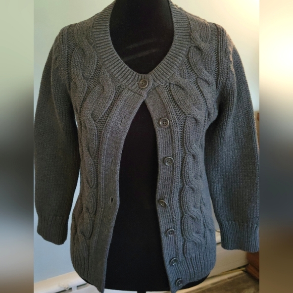 Talbots Sweaters - Gently Used-Talbots-Women's-Cable Knit Cardigan-Size Small-Gray